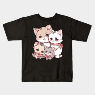 Kawaii Cat Family Kids T-Shirt